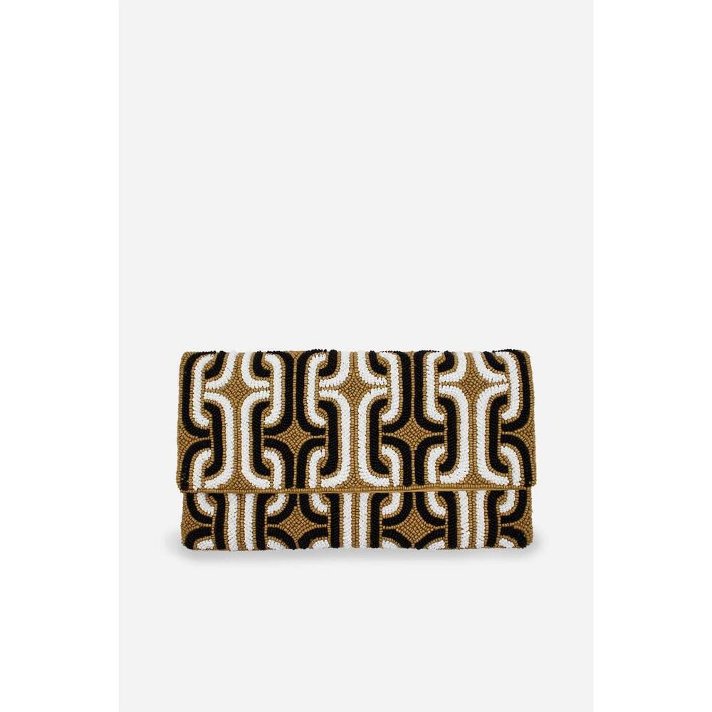 NEW PIZZAZZ handmade beaded clutch in brown